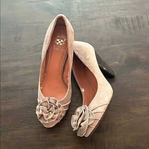 Elegant Beige Women's Heels with Floral Accent